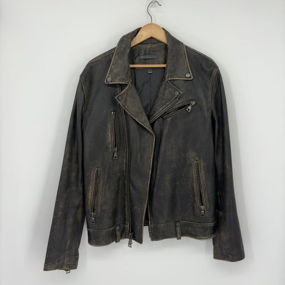 John Varvatos Distressed Black/Brown Leather Moto Jacket